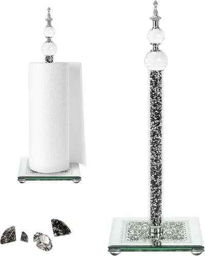 Vista 8 de Soporte decorativo para toallas de papel, dispensador de toallas de papel de cristal dorado, soporte para rollo de papel higiénico de decoración