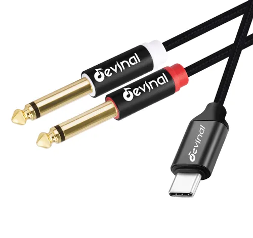 Vista 8 de Cable de audio USB C a 1/4 de pulgada, tipo C a doble cable auxiliar estéreo TRS de 0.250 in, divisor en Y para teléfono inteligente, tableta, 2