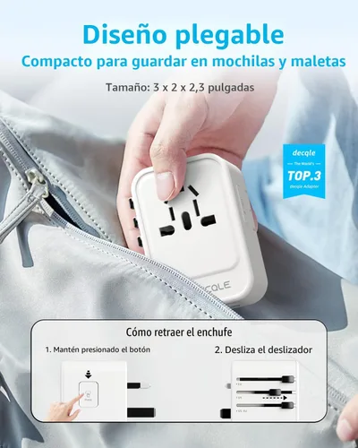 Vista 4 de Adaptador de viaje universal, 2 USB-C y 1 USB-A, cubre más de 200 Blanco