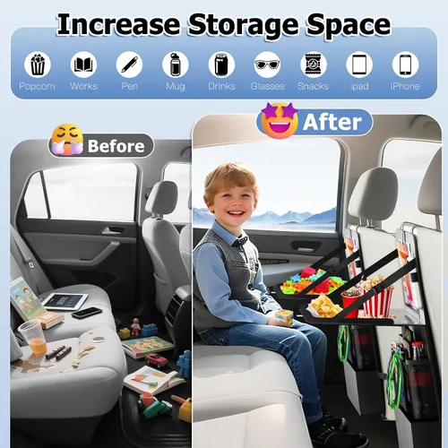Vista 6 de KaiCross Organizador de asiento trasero de automóvil con bandeja plegable mejorada, organizador de asiento de automóvil para niños, accesorios