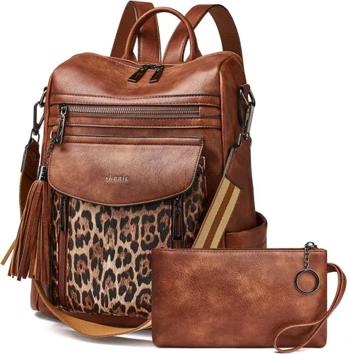 Vista 14 de Shrrie - Mochila de cuero para mujer, bolso de moda, mochila de cuero para mujer, mochila de viaje de diseñador, bolso de hombro convertible