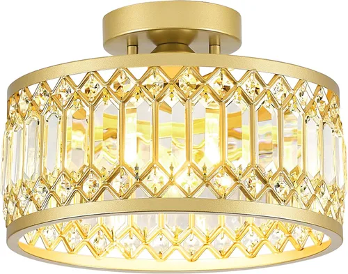 Vista 15 de YURNYQ - Lámpara de techo de cristal cromado, 1 luz, 9.05 pulgadas Modern Semi Flush Mount Ceiling Light, Hallway Lighting Fixtures Ceiling Lamp