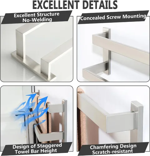 Vista 4 de Alise Barras de Toallas Dobles de 16 Pulgadas para Montar en Pared de Baño, Toallero de Doble Barra para Lavabo de Baño, Barra de Toallas de Acero