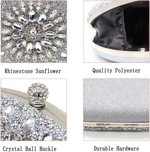Vista 5 de Bolsos de mano de noche con diamantes de imitación para mujer, bolso de mano de boda, bolso de fiesta de novia, diamantes de graduación, bolsos