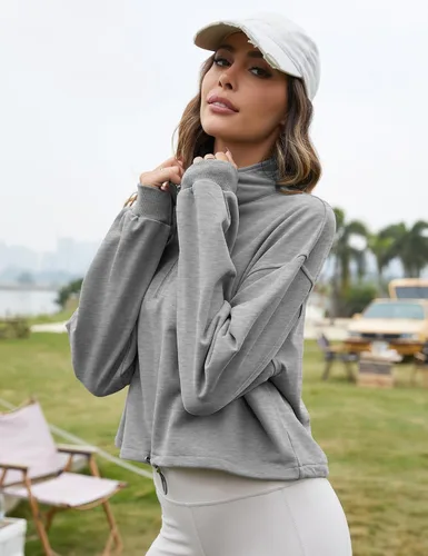 Vista 26 de Flygo Womens Half Zip Sweatshirts Stand Collar Activewear Running Workout Pullover Tops