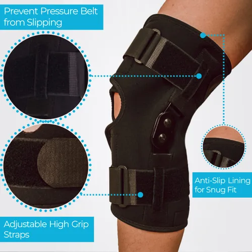 Vista 2 de Comfyorthopedic Rodillera Envolvente con Bisagras Ajustable Talla Grande Soporte de Rodilla con Estabilizadores Metálicos Laterales Removibles