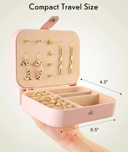 Vista 3 de Quatish Estuche de joyería de viaje, organizador de viaje de joyería, caja de joyería pequeña portátil para mujeres, mini estuche de joyería