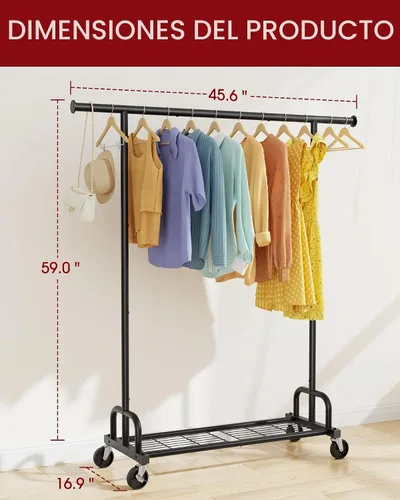 Vista 2 de Sakugi Perchero de Ropa - Percheros de Ropa de Gran Capacidad para Colgar Ropa con Ruedas con Cerradura, Perchero de Metal que Ahorra Espacio