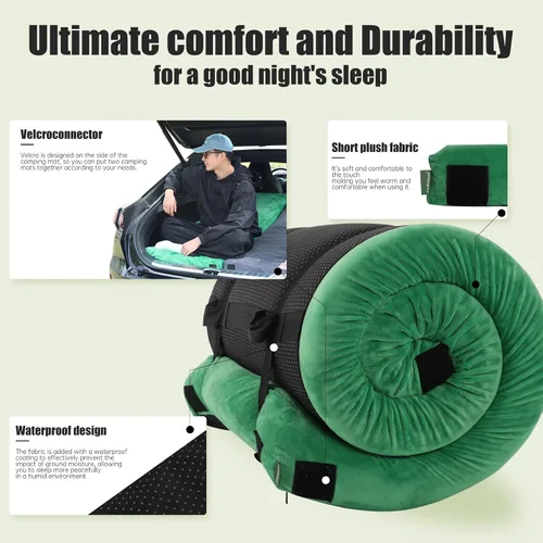 Vista 9 de Aodisman Colchón de espuma viscoelástica gruesa para campamento almohadilla para dormir, colchón enrollable portátil impermeable de 3 pulgadas