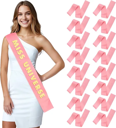 Vista 9 de Dreamtop 16 piezas de faja de satén en blanco negras para concursos, Señorita Mayor América 2026, faja para concurso de belleza
