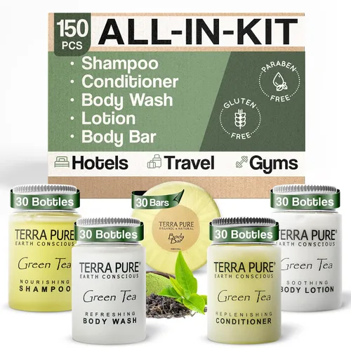 Vista 2 de Terra Pure Juego de jabones y artículos de tocador para hotel a granel Kit de amenidades 1-Shoppe Champú y acondicionador de 1 oz, gel de baño