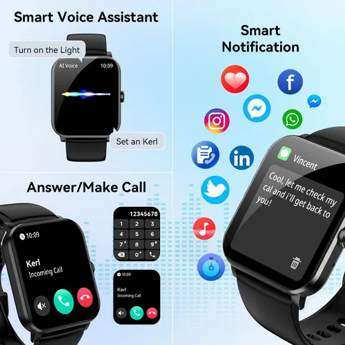 Vista 2 de Reloj inteligente, reloj inteligente de 1.85 pulgadas para hombres y mujeres (respuesta/hacer llamadas), frecuencia cardíaca, monitor de sueño