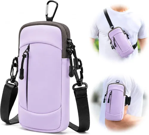 Vista 9 de Soporte para teléfono celular con banda para el brazo, bolsa cruzada 2 en 1 para correr y caminar Hands-free carrying, breathable mesh back
