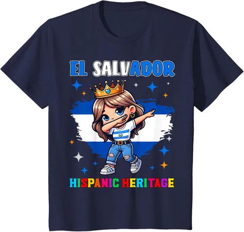 Vista 68 de Camiseta infantil El Salvador Dabbing Girl Hispanic Heritage Celebration, Negro