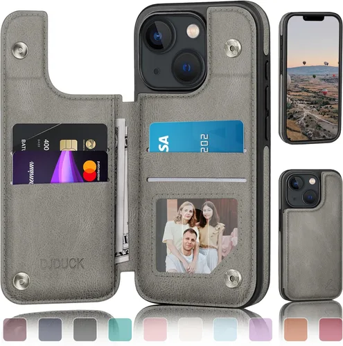 Vista 11 de DJDUCK Funda diseñada para iPhone 13 con tarjetero y cierre magnético, protección de cuero con bloqueo RFID, a prueba de golpes, para mujeres