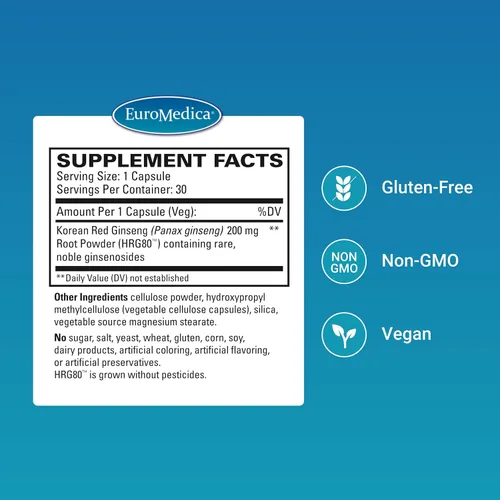 Vista 2 de Euromedica Red Ginseng Energy - Suplemento para apoyar la energía saludable y la concentración - Suplemento de hierbas con polvo de raíz de ginseng