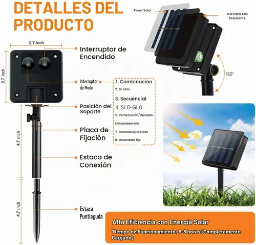 Vista 7 de QITONG - 4 paquetes de luces solares de Navidad blancas, cada una de 33 pies, 100 LED, luces de hadas impermeables para exteriores, 8 modos, luces