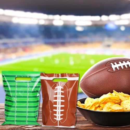 Vista 5 de chiazllta 50 bolsas de plástico para fiestas de fútbol, bolsas de regalo para deportes de rugby, bolsas de regalo, decoraciones para el día