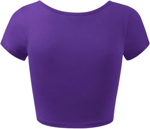 Vista 3 de HATOPANTS - Ombliguera básica de algodón con cuello redondo y manga corta, para mujer
