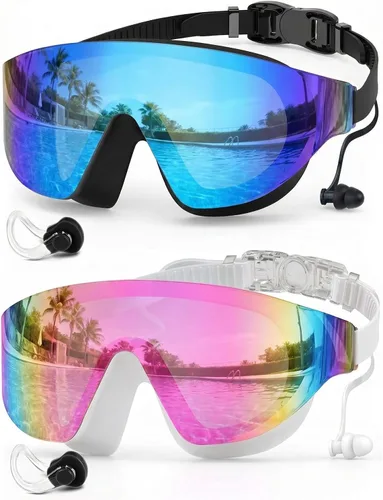 Vista 11 de Zoomsnail Paquete de 2 gafas de natación de visión amplia sin montura para adultos, antivaho con fugas UV para hombres y mujeres
