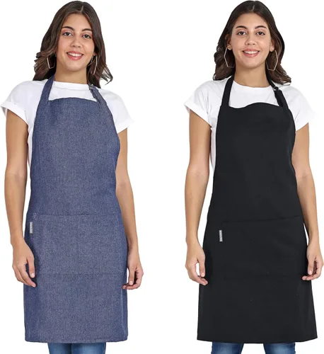 Vista 15 de Delantal de chef, delantal de cocina de algodón reciclado con un cuello ajustable con lazos largos, para cocinar, hornear