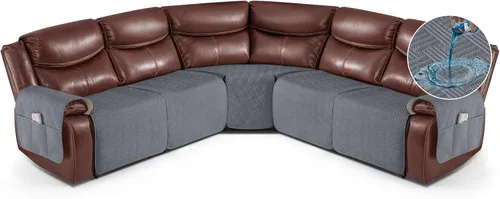 Vista 17 de KinCam Fundas impermeables para sofá modular reclinable, fundas de sofá reclinable de gran tamaño para sofá en forma de L, funda de sofá Chocolate