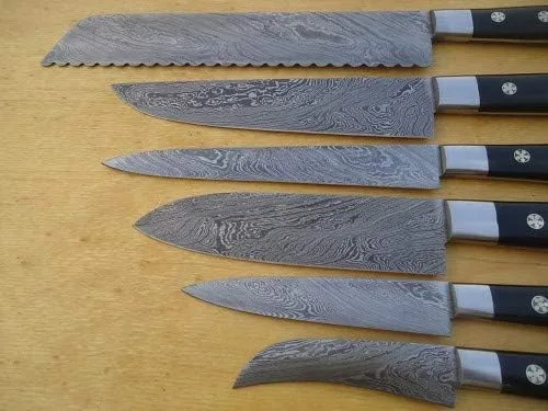 Vista 2 de Cuchillo Damasco hecho a mano de 8 a 13.0 in, cuchillo de chef con mango de cuerno de búfalo, juego de 6