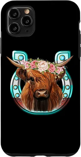 Vista 13 de Floral Highland Cow Heifer Horseshoe Western Country Case for iPhone 16