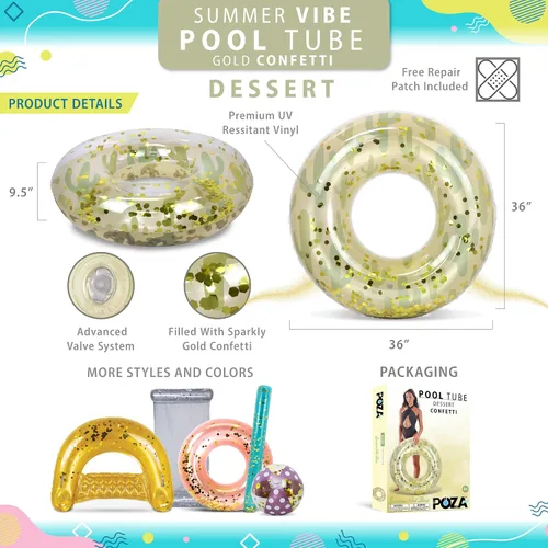 Vista 3 de POZA Flotador de Tubo Inflable para Piscina – Anillo de natación de confeti brillante, Tubo Inflable de Servicio Pesado Resistente a los Rayos UV