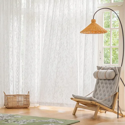 Vista 10 de Sunbox Cortinas traslúcidas de lino liso de 54 pulgadas de largo, cortinas plisadas con doble pellizco, cortinas de gasa semitransparentes de Rayas