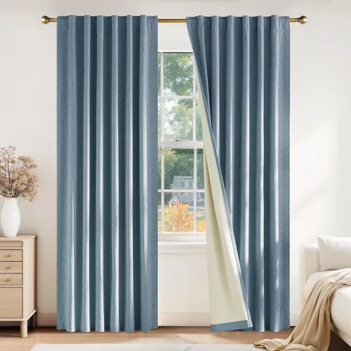 Vista 39 de PONY DANCE Cortinas de lino 100% opacas de 63 pulgadas de largo para dormitorio, sala de estar, oscurecimiento completo, bolsillo para barra