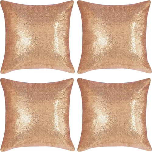 Vista 7 de Juego de 4 fundas de almohada decorativas con lentejuelas negras cuadradas para silla, sofá, cama, dormitorio, sala de estar, decoración para bodas