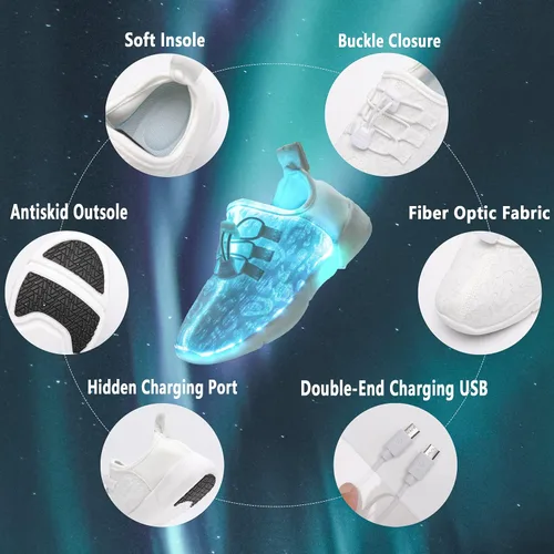 Vista 6 de YYXMS Zapatos de fibra óptica para niños y niñas, tenis iluminados para niños, zapatos intermitentes con carga USB para Navidad, festivales
