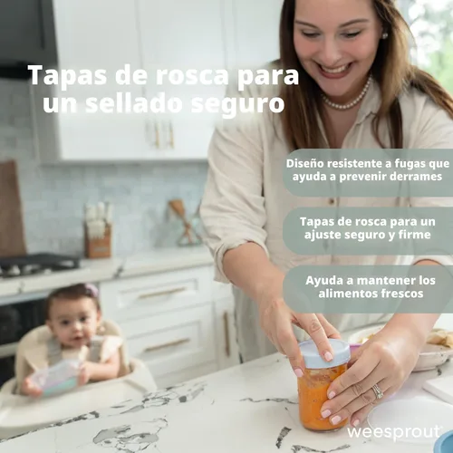 Vista 5 de WeeSprout Tarros de vidrio para almacenamiento de alimentos para bebés con tapas (4 onzas, 6 unidades) para aperitivos, puré, recipientes pequeños