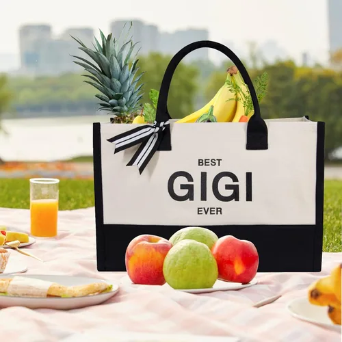 Vista 465 de TOPDesign Personalized Initial Canvas Beach Bag, Monogrammed Gift Tote Bag for Women