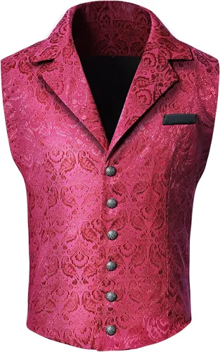 Vista 2 de chmakmt Chaleco victoriano steampunk gótico estampado de cachemir con cuello en V y cuello en V para hombre