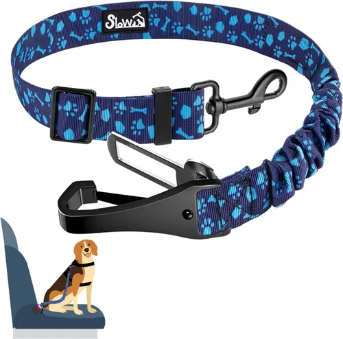 Vista 22 de SlowTon Cinturón de seguridad para perro, correa de cinturón de seguridad ajustable para perro, 2 en 1, cinturón de seguridad para perro