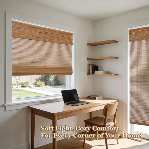 Vista 5 de Persianas romanas de bambú inalámbricas, 100% lino natural, diseño 1