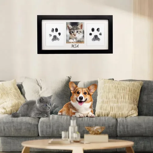 Vista 3 de Kit de marco de huellas para perro, gato y bebé, marco conmemorativo de madera extragrande, almohadilla sin tinta y kit de impresión de arcilla Negro