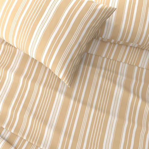 Vista 3 de Great Bay Home Juego de sábanas de microfibra de tamaño matrimonial, sábanas de 4 piezas a rayas color gris pardo, ropa de cama de microfibra 02