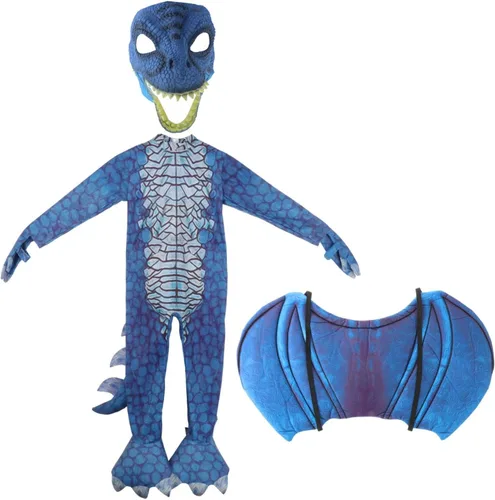Vista 7 de Yiju Child Dragon Costume, Boys Dragon Wing, Tail and Mask Set for Halloween Dress Up Party Supplies, Blue Size L 130cm