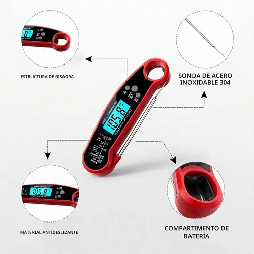 Vista 6 de X&E Termómetro digital para carne, termómetro de alimentos de lectura instantánea para cocinar y asar a la parrilla, cocina profesional