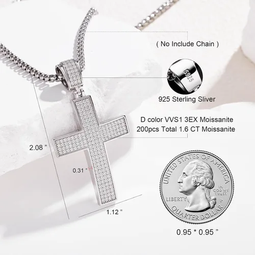 Vista 4 de HOLYCOME Colgante de cruz de moissanita helada para hombres, colgante de crucifijo de diamante de laboratorio para collar, plata de ley 925, joyería