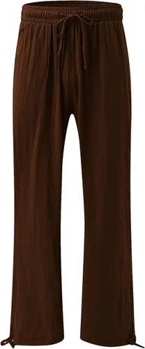 Vista 2 de SHAOBGE Pantalones de otoño para mujer, de cintura alta, de pierna ancha, casuales, cintura elástica, pantalones palazzo, pantalones de playa