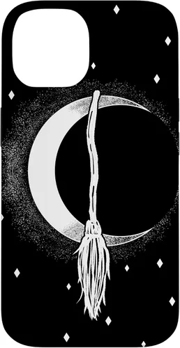 Vista 4 de Funda para iPhone 16 con diseño de luna creciente, escoba de bruja, vintage, Halloween, niñas y mujeres