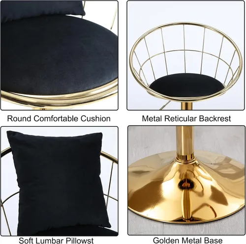 Vista 5 de Taburetes de bar giratorios de terciopelo con respaldo bajo y reposapiés, taburetes de bar ajustables con almohada, taburete de bar dorado de lujo