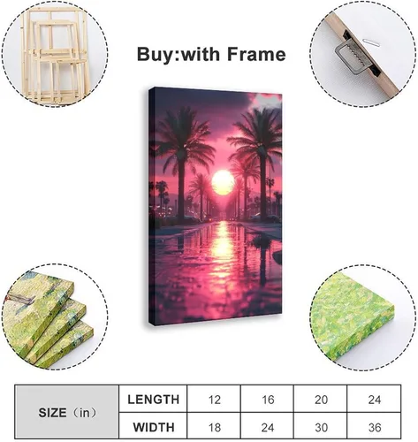 Vista 2 de Retrofuturism Vaporwave Wall Art – 80s Neon Cyber Cityscape Print – Synthwave Retro Poster for Bedroom Decor Poster Canvas Artwork Prints Rustic