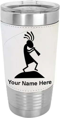 Vista 10 de LaserGram Kokopelli - Vaso aislado al vacío de 20 onzas, grabado personalizado incluido (piel sintética, gris)