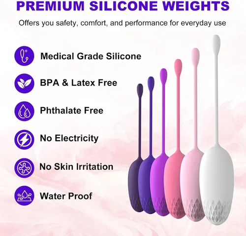 Vista 3 de Kegel - Sistema de ejercicio de pelota, entrenador muscular de suelo pélvico con 6 pesas de silicona, entrenamiento de pesas Kegel para apretar