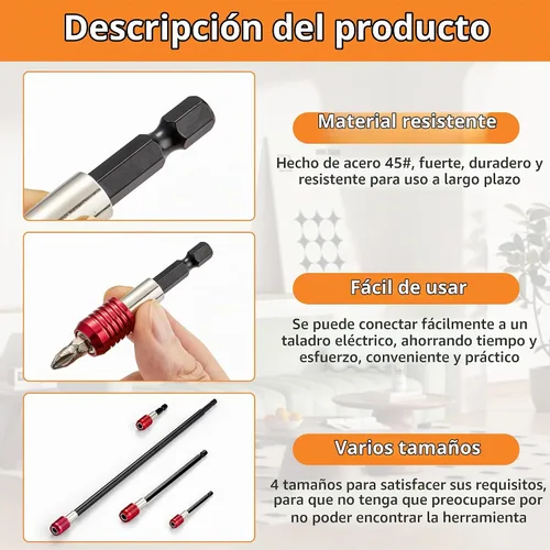 Vista 4 de Extensión de broca, juego de extensión magnética de 1/4, alta precisión con soporte magnético para brocas, 4 soportes multifunción para brocas